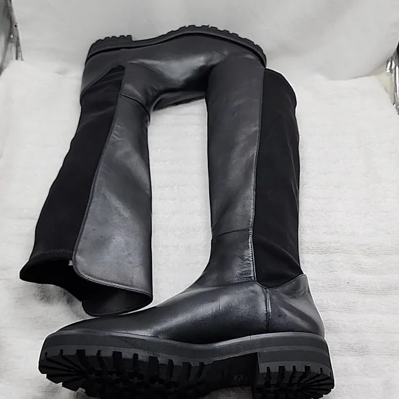 STUART WEITZMAN KNEE HIGH LUG 5050 LEATHER LIFT BLACK AWESOME BOOT LADIES 10 NEW - Picture 9 of 16